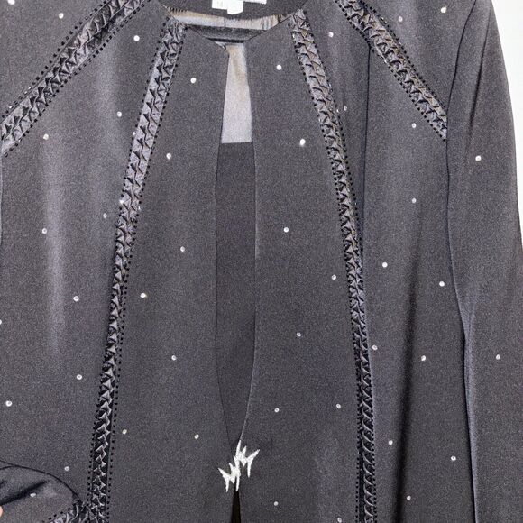 Ben Marc International Long Black Rhinestone Satin Blazer Jacket Womens14 - Picture 3 of 9